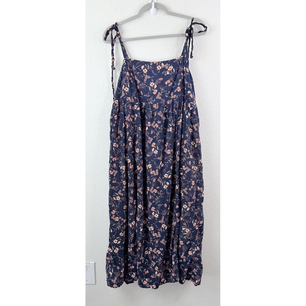 Old Navy‎ Floral Tie Strap Midi Dress Boho Sz L Prairie Milkmaid Cottagecore